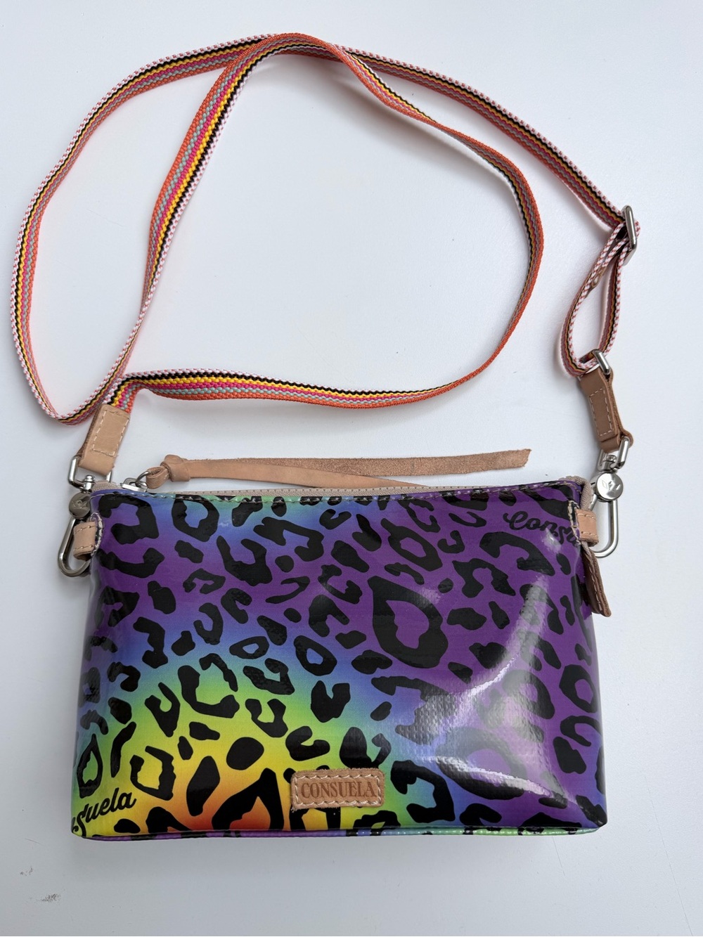 Consuela Vibrant Multi Color Leopard Print Crossbody Bag Purse